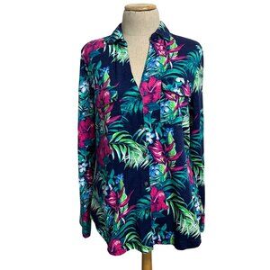 Tommy Bahama Women's Sz M Floral Button-Up Shirt Tropical Print Long Sleeve